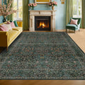 Vintage Washable Dark Green 10x14 Rug for Living Room - Low Pile