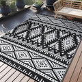 Outdoor Rug Waterproof 9x18 ft Black & White Reversible Patio Rug