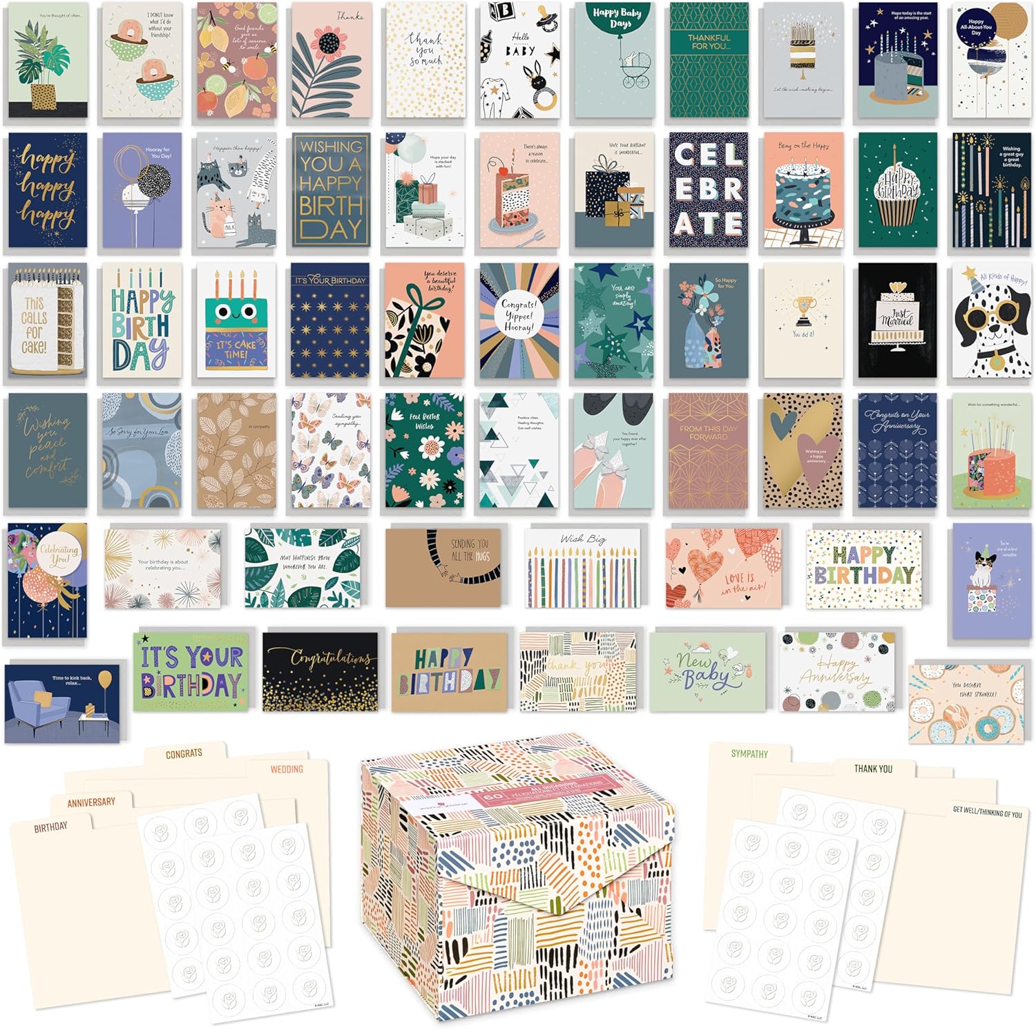 Deluxe Card Assortment with Envelopes and Storage Box - 60 Count