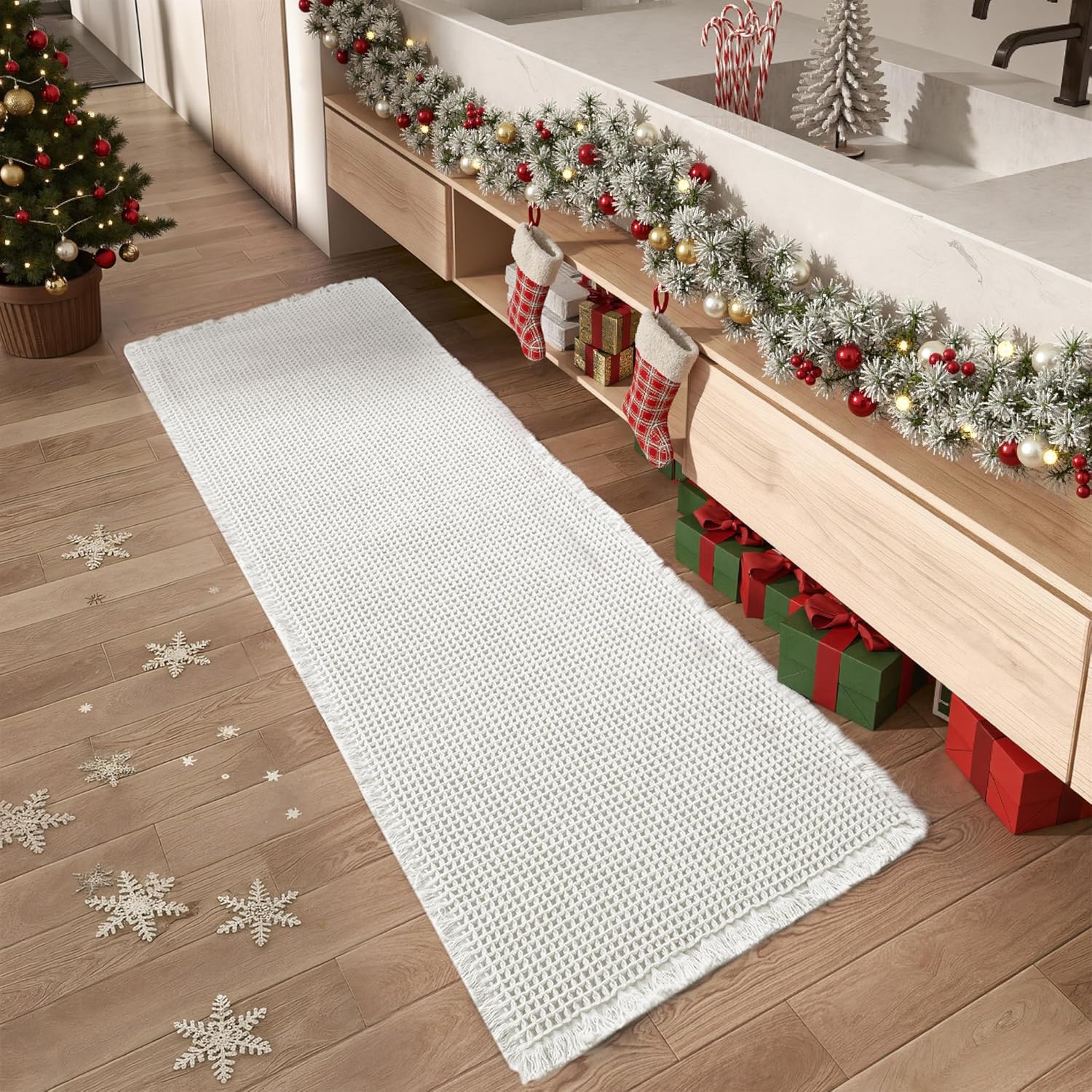 Upgraded Waffle Runner Rug for Bathroom by AMOAMI - Non Slip