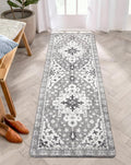 Boho Vintage Bathroom Runner Rug Gray 24x71 in - Soft Non-Slip
