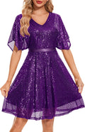 Sparkly Sequin Cocktail Dress with Bat Sleeves - Flattering Fit Wash