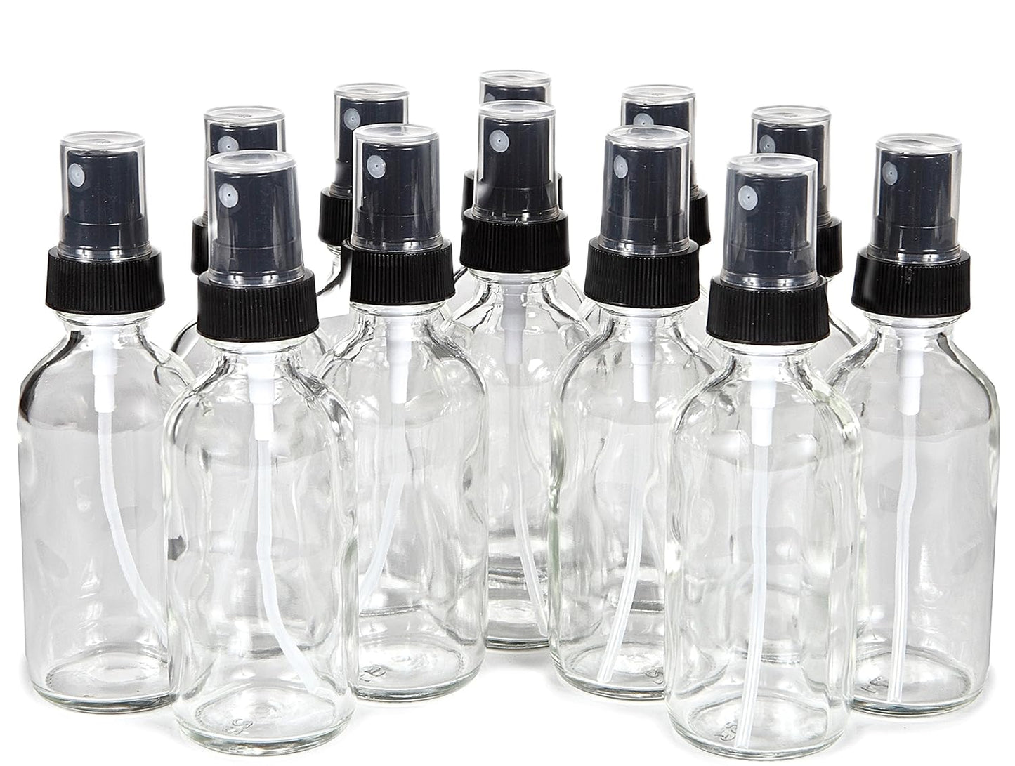 12 Clear 2 oz Glass Bottles with Fine Mist Sprayers