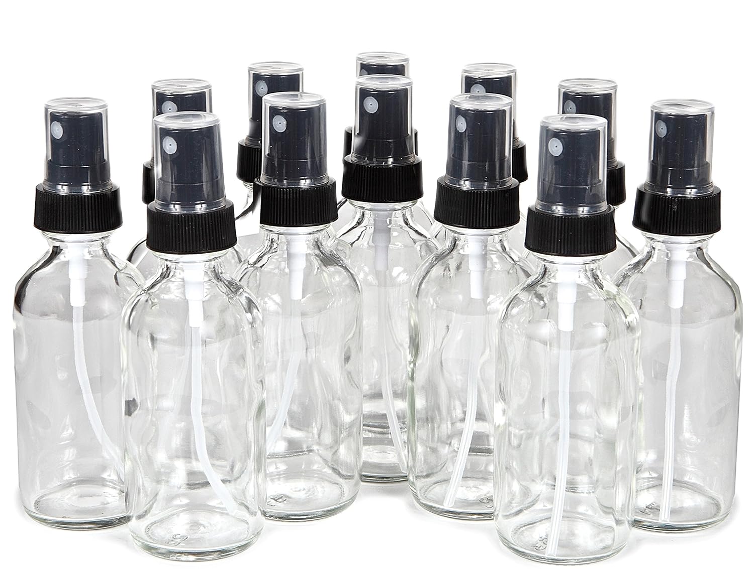 12 Clear 2 oz Glass Bottles with Fine Mist Sprayers