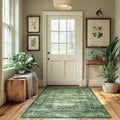 4x6 ft Area Rug Green Boho Indoor Rug - Machine Washable, Low Pile