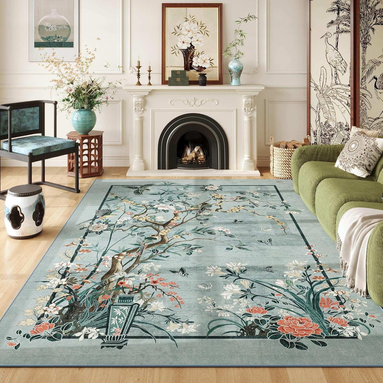 Chinoiserie-Style Floral Area Rugs 8x10 for Vintage Elegance