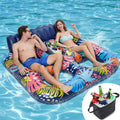 2-Person Inflatable Pool Float 71in x 61in - Lounger with Cooler