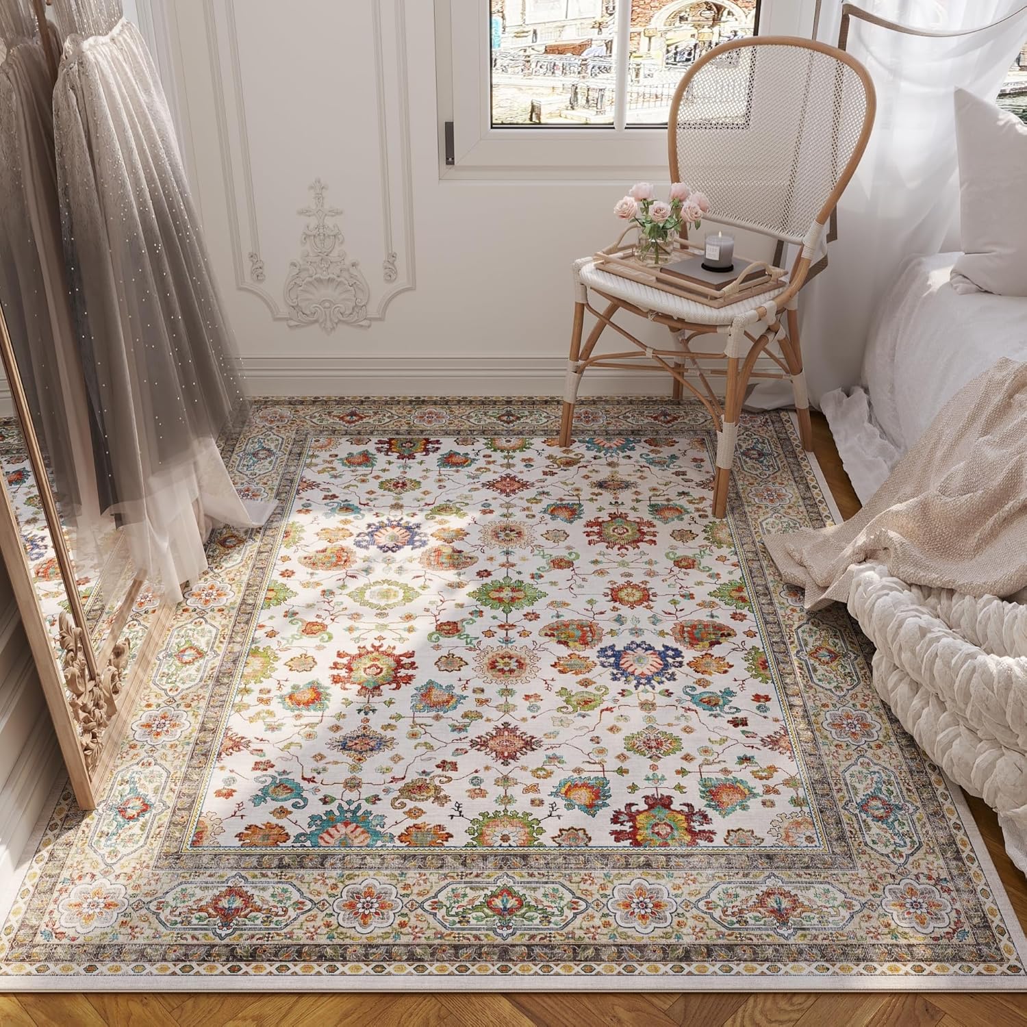 Colorful 3x5 Washable Area Rug Non Slip Boho Bedroom Carpet