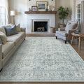 Vintage Area Rug 8x10 Blue Washable Non Slip Carpet for Home