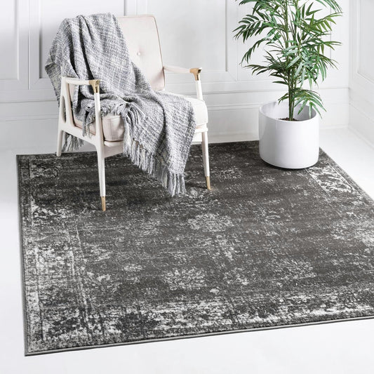 Unique Loom Sofia Collection Area Rug - Casino in Dark Gray/Ivory