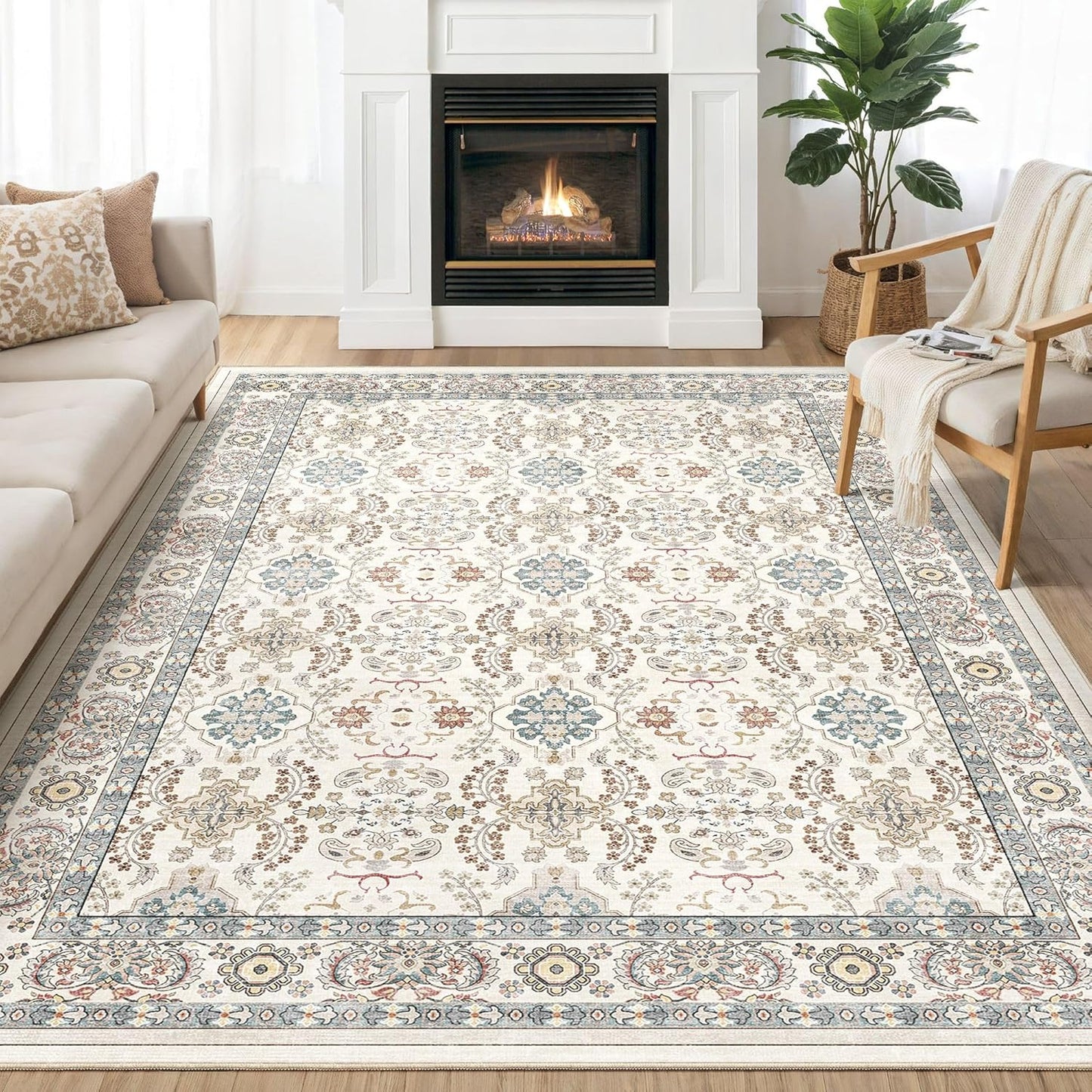 Vintage Boho Floral Print Area Rugs for Living Room 8x10