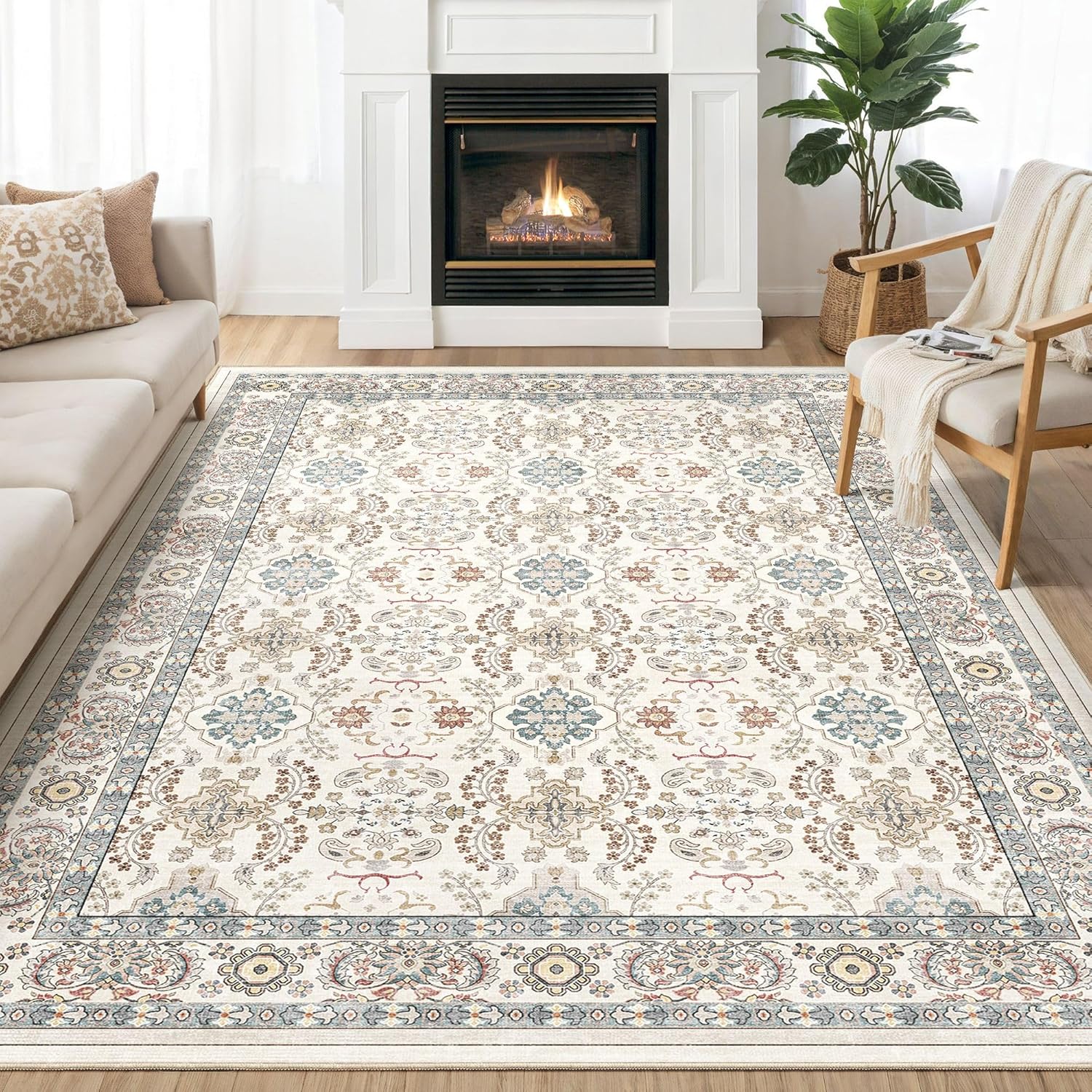 Vintage Boho Floral Print Area Rugs for Living Room 8x10