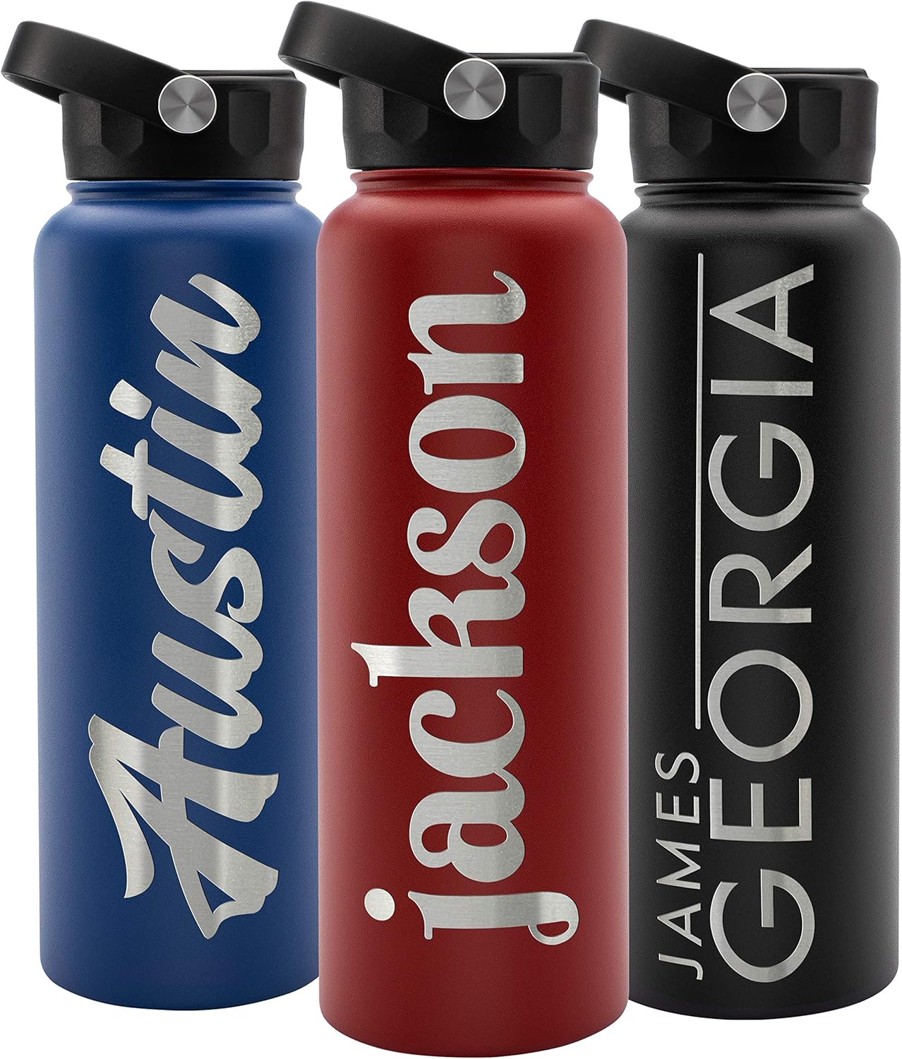 Personalized Water Bottle w Straw Lid Double Wall Insulated 40 oz