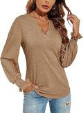 Women's Casual V-Neck Puff Long Sleeve Tunic Blouse - Loose Fit