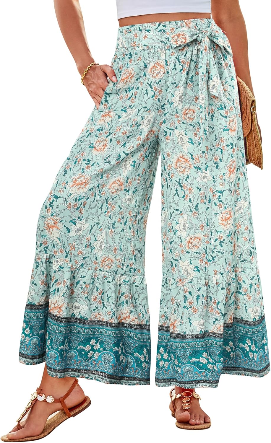 Wide Leg Palazzo Pants for Women - Flowy Beach Style Comfort