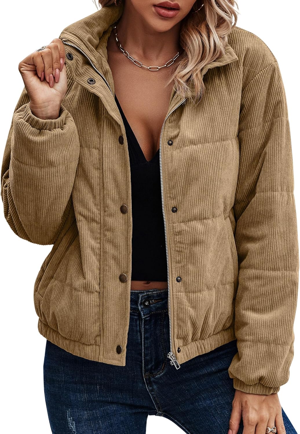 Angashion Women's Quilted Bomber Jacket for Fall and Winter