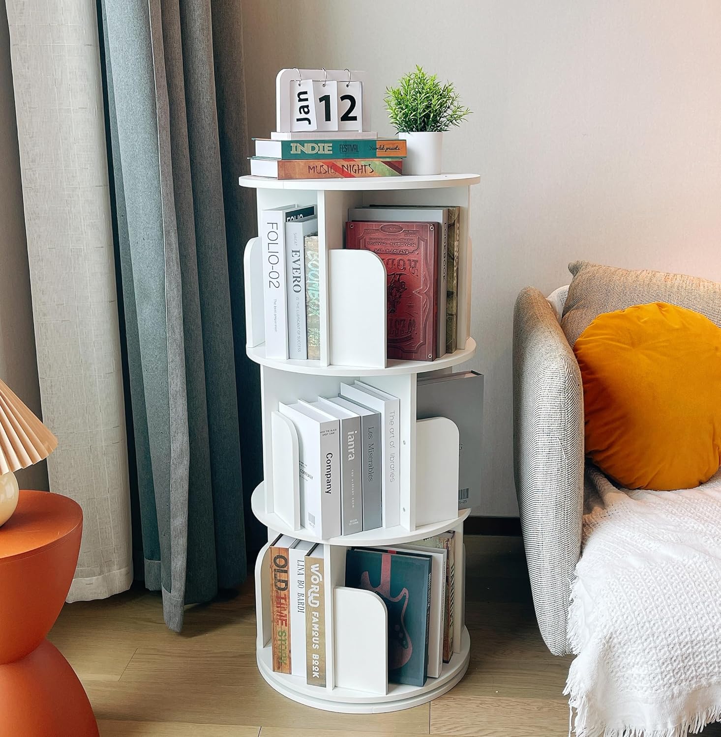 Heehee Wooden Rotating Bookshelf for Kids and Adults Storage