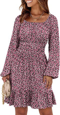Long Lantern Sleeve Square Neck Ruffle A-Line Dress - Flowy Fall Style