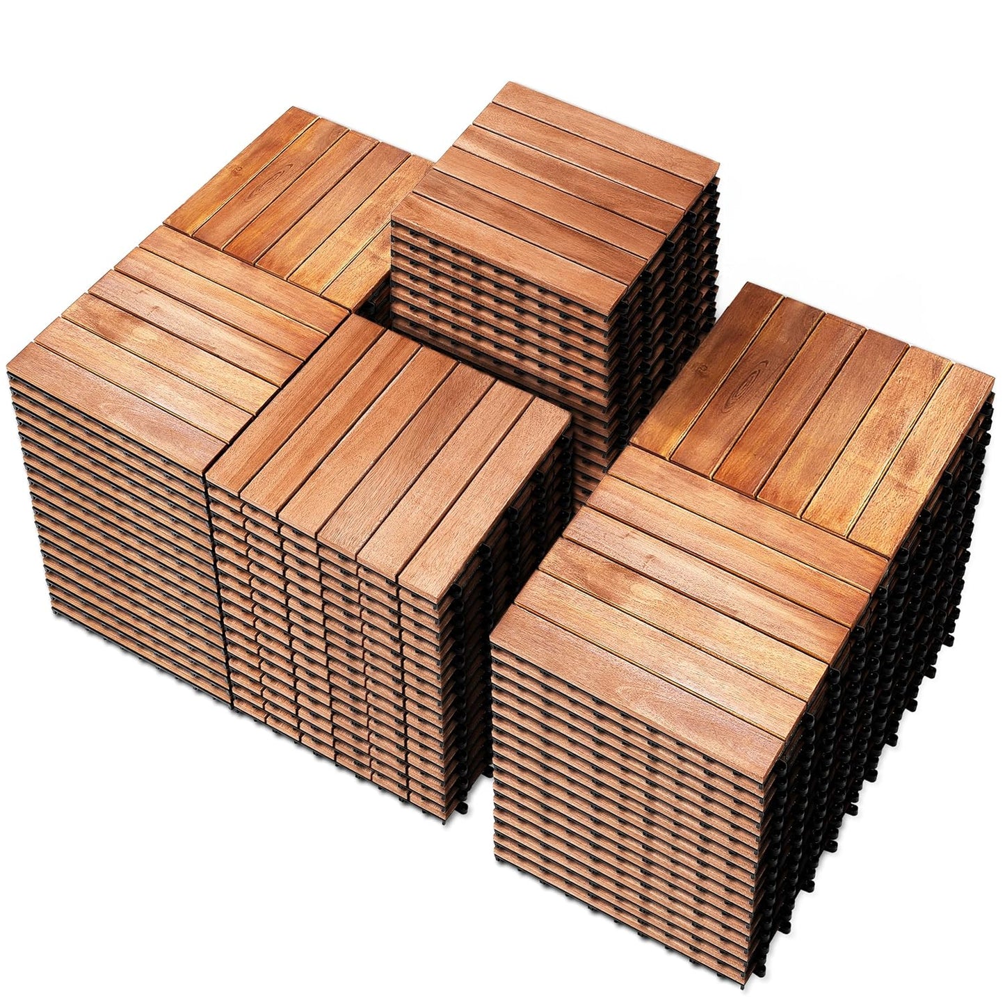 PrimeZone 108 PCS Solid Acacia Wood Interlocking Patio Deck Tiles