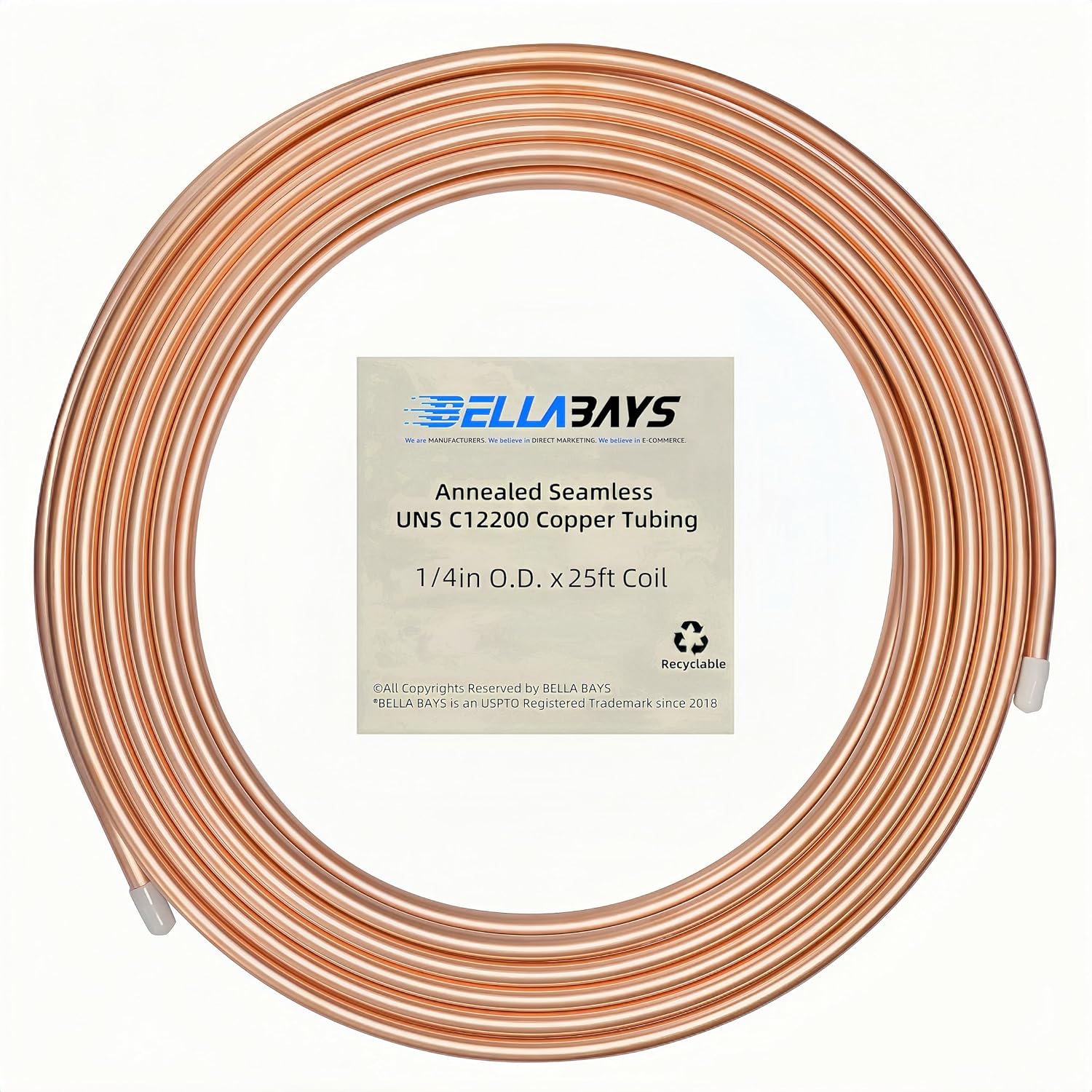 Copper Tubing 1/4 OD x 0.195 ID x 25 ft for HVAC and DIY
