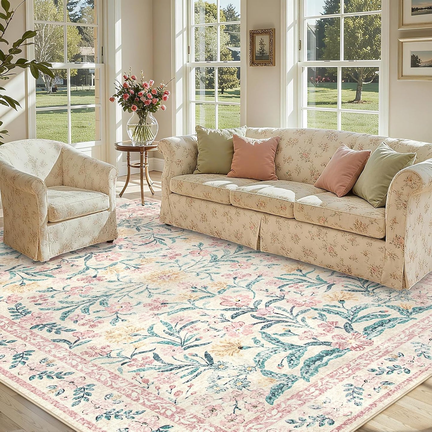 Lahome Boho Pink and White Area Rugs for Cozy Living Spaces