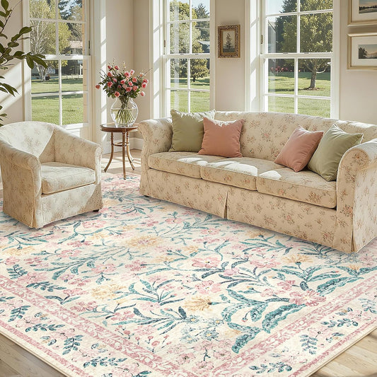 Lahome Boho Pink and White Area Rugs for Cozy Living Spaces