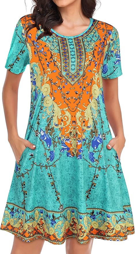Womens Summer Dresses Beach Casual Tshirt Plus Size Floral Style