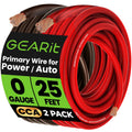 0 Gauge Wire 25 Foot Power Ground Cable Set - Flexible CCA Wiring