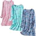 PNAEONG 3 Pack Women's Nightgown Long Sleeve Sleep Shirts (Style HTYM)