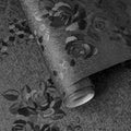 Black Peel and Stick Wallpaper Silk Embossed Floral Contact Paper