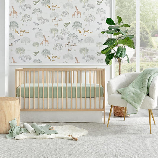 Cloud Muslin Crib Bed Set - Sage and White Stars for Nursery