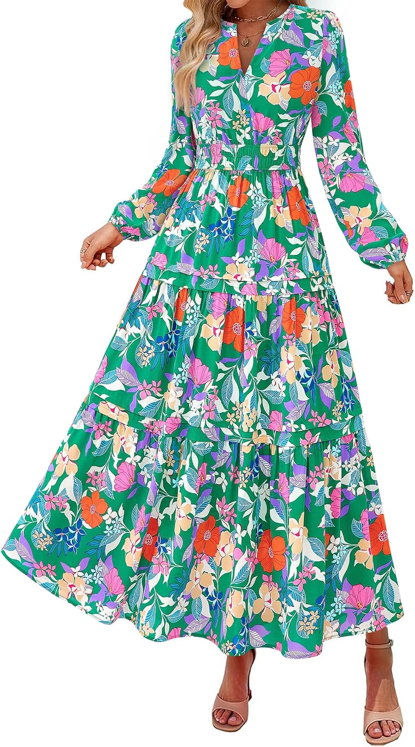 PRETTYGARDEN Women's Boho Maxi Dresses for Fall Weddings