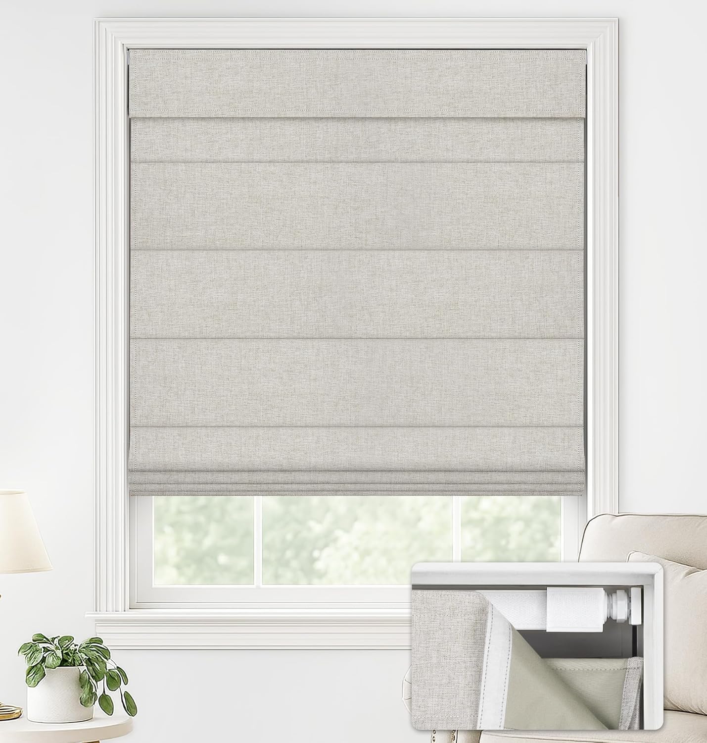 LazBlinds No Drill Roman Shades - Cordless Blackout Window Shades