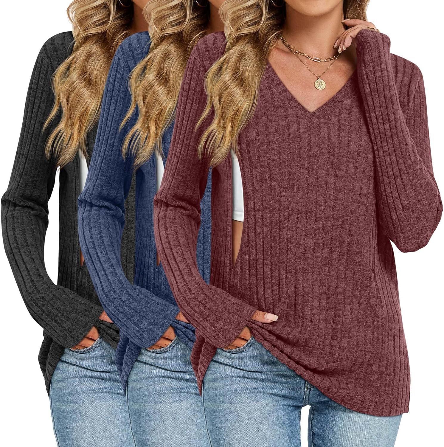 3 Pack Women's Maternity Nursing Tops for Comfortable Feeding