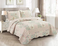 Brilliant Sunshine Rose and Sage Quilt Set for Full/Queen Beds
