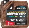 Brown Poly Tarp 12 x 25 5 Mil Waterproof Cover - Lightweight
