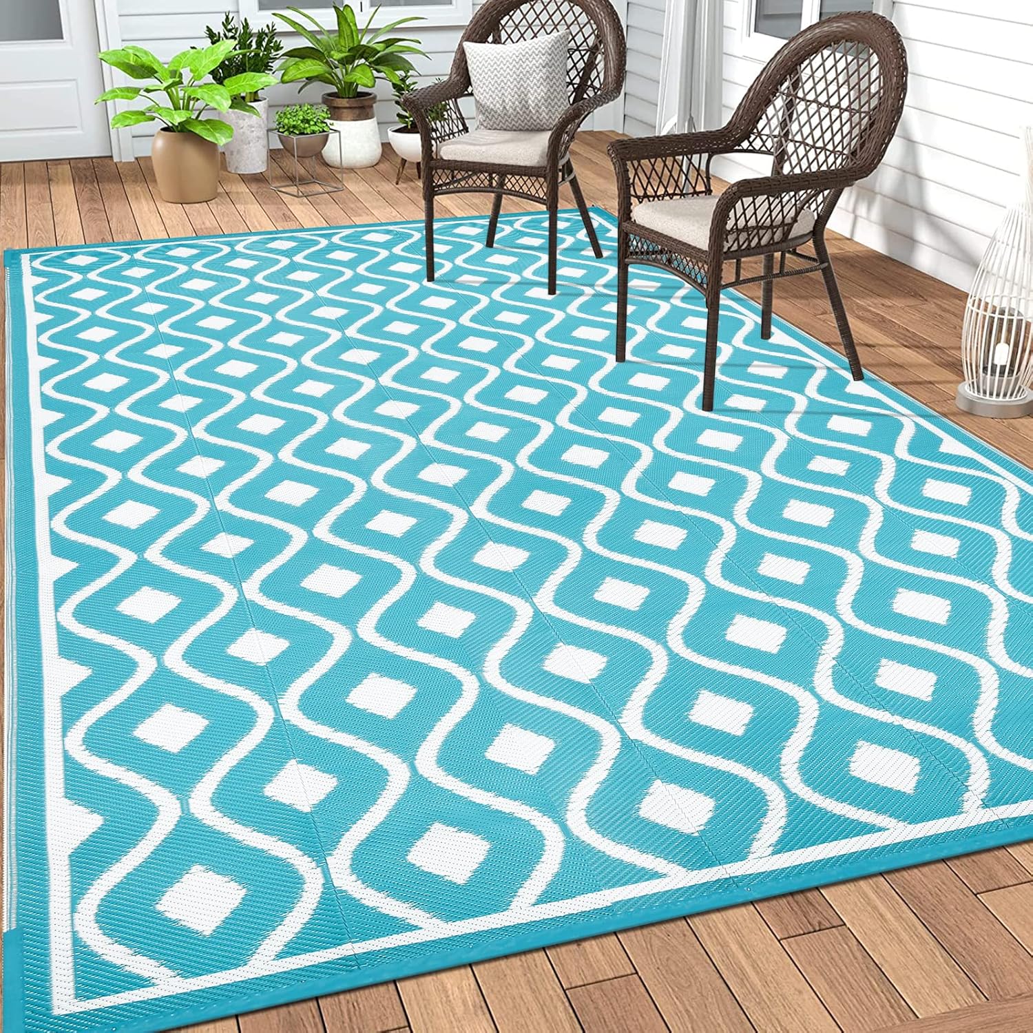 Pauwer Waterproof Outdoor Rug 8x10 for Patio and Camping