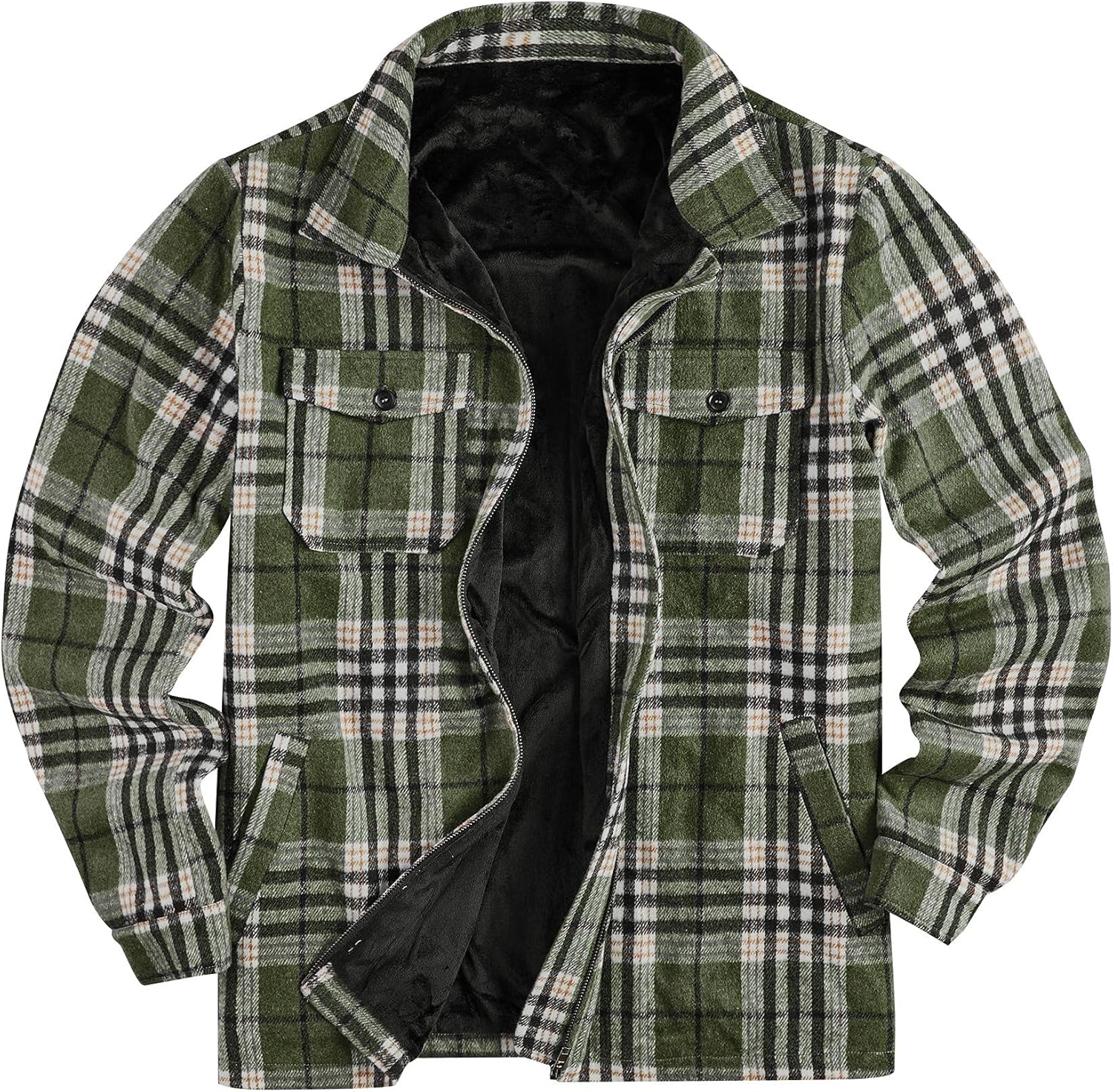Mens Fleece Jacket Sherpa Lined Buffalo Plaid Flannel Coat