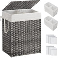 Laundry Hamper with Lid and 2 Sections - Large 90L Wicker Basket