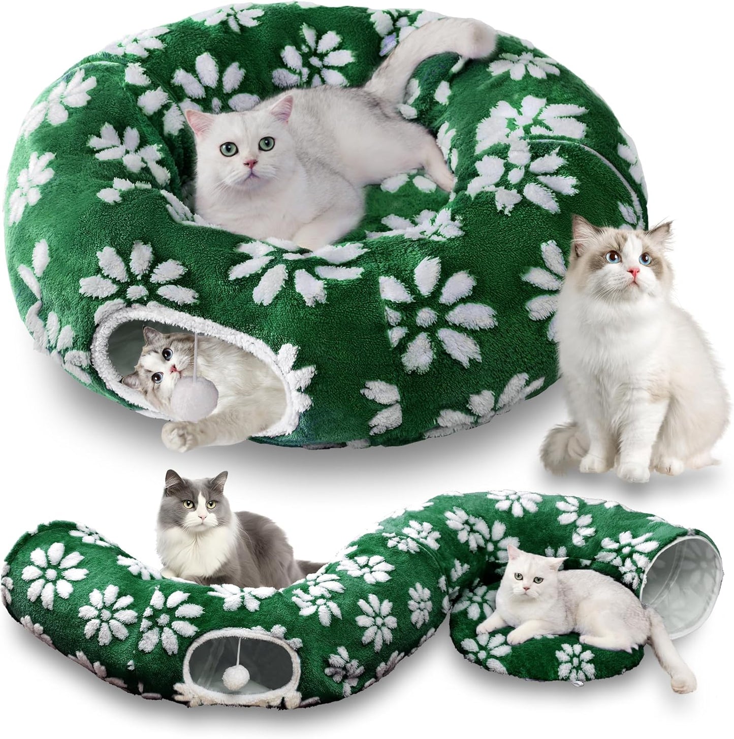 Cat Tunnel for Indoor Cats, Cozy Peekaboo Cat Cave Bed
