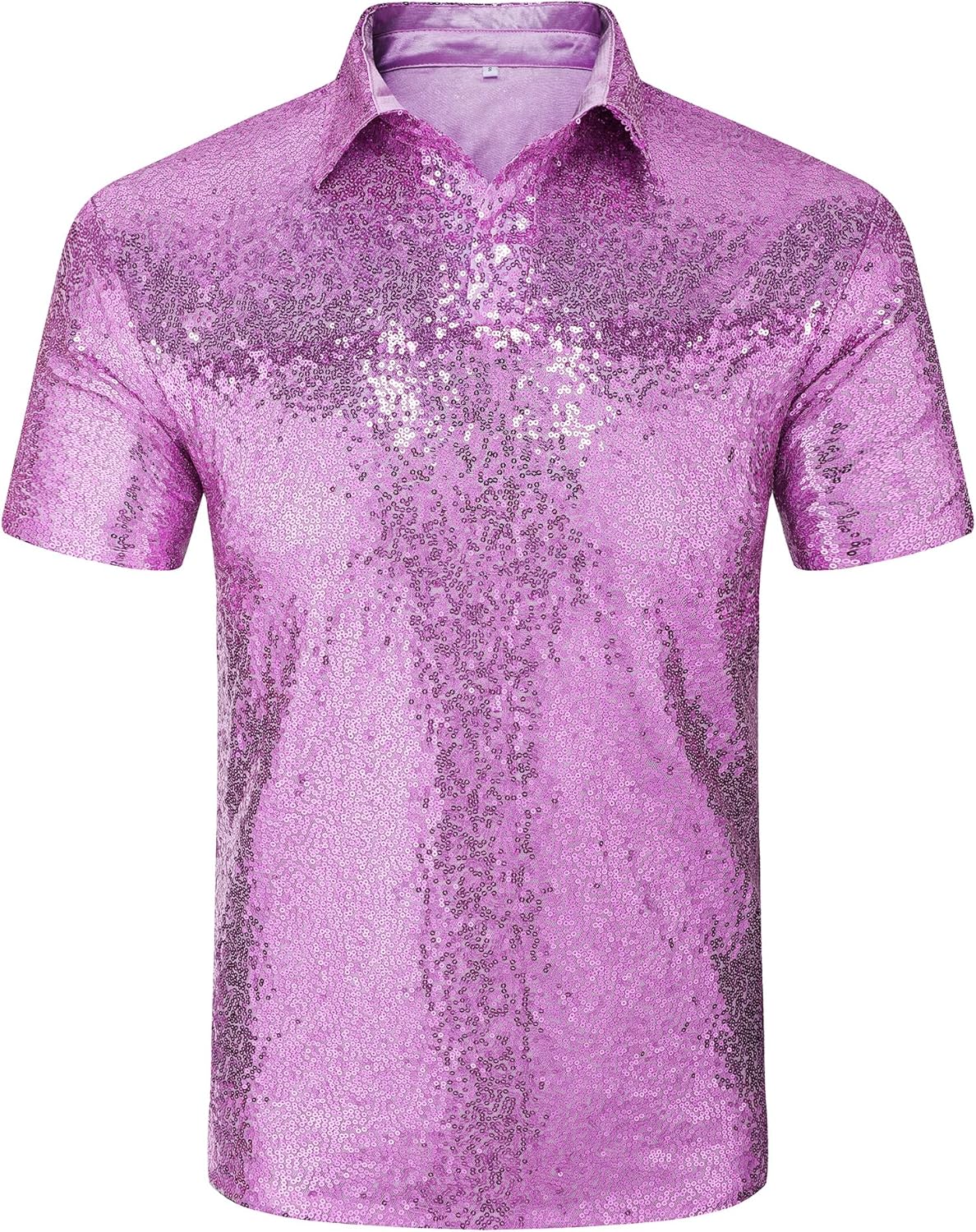 URRU Men's Relaxed Short Sleeve Sequin Polo Shirt for Parties