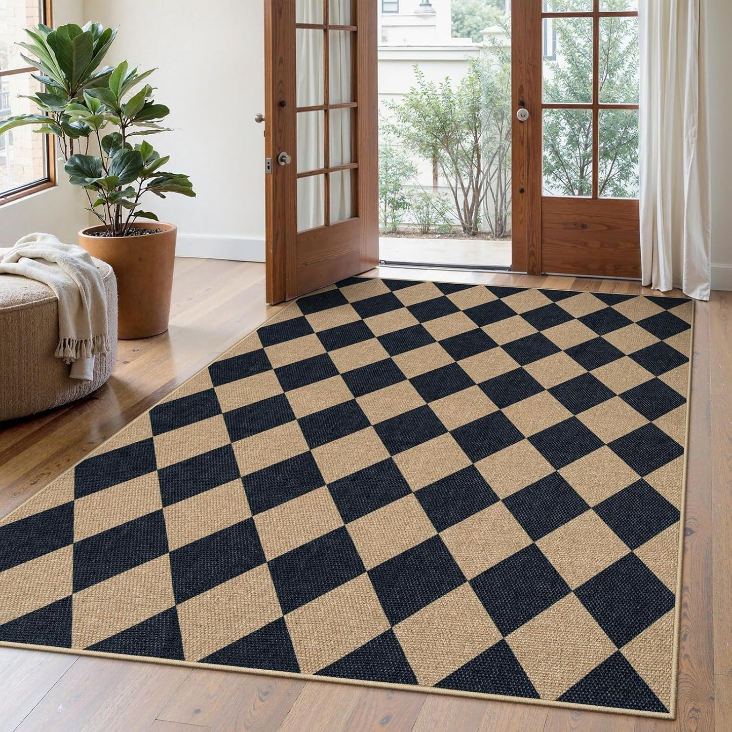 Lahome Checkered Easy Jute 5x7 Area Rug for Indoor Outdoor Use