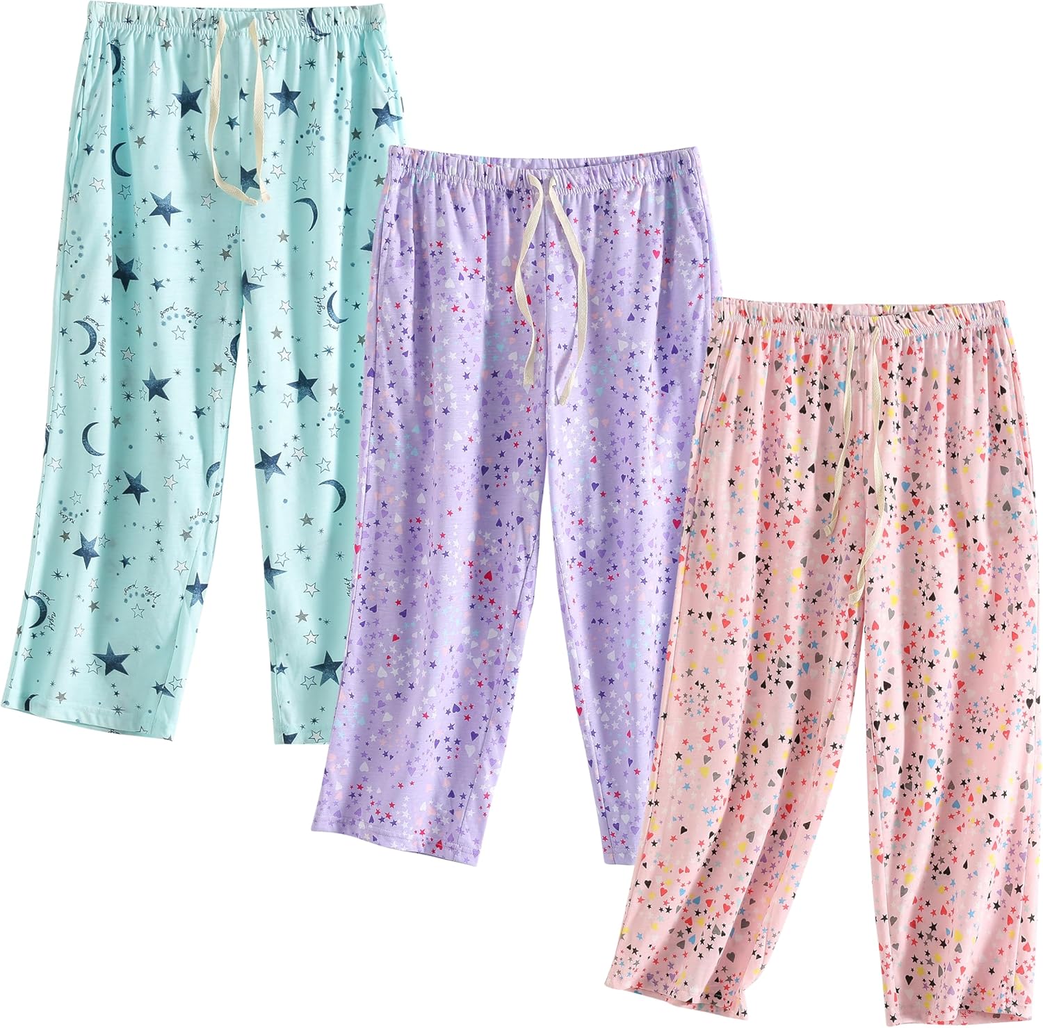 PNAEONG Capri Length Pajama Pants for Women with Pockets