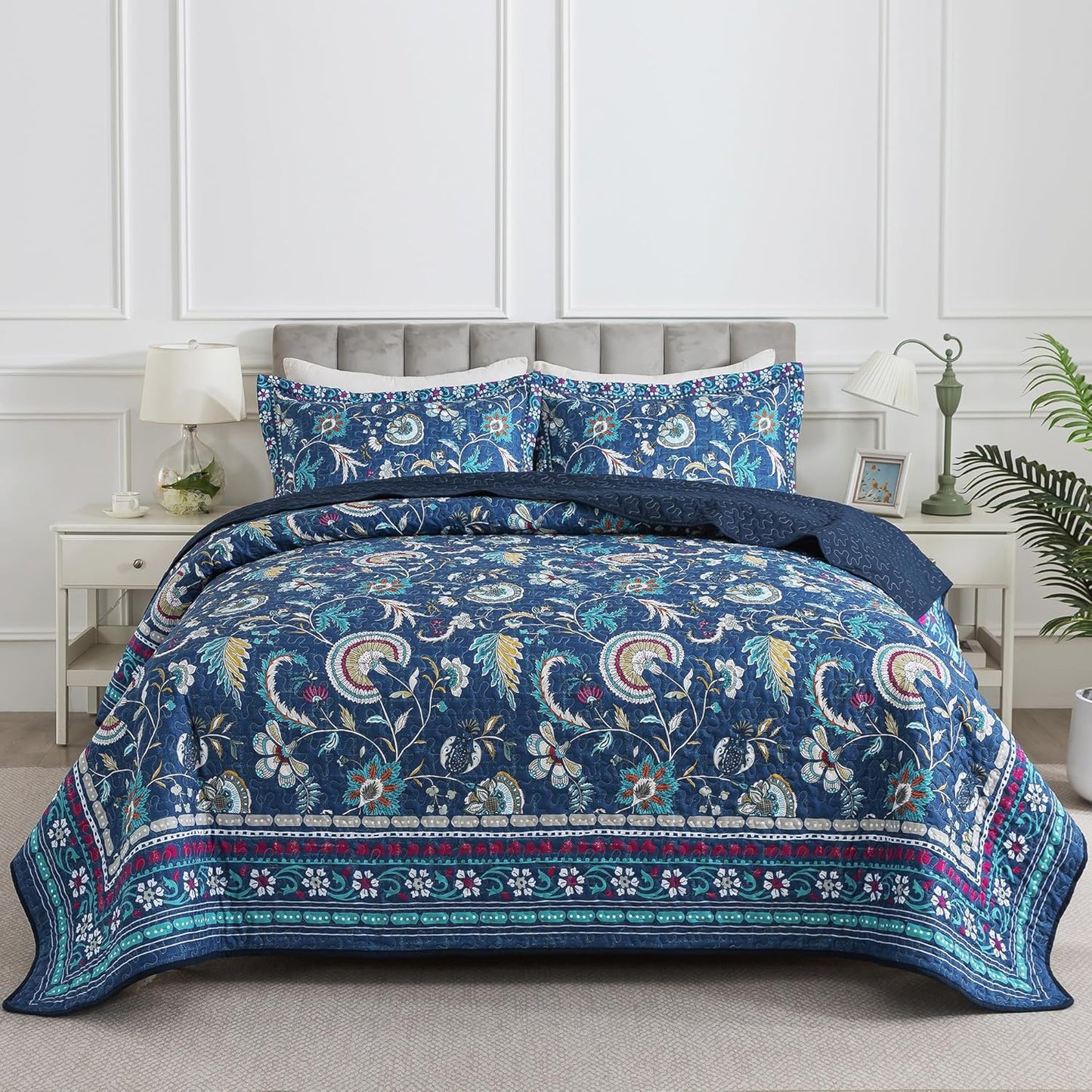 HoneiLife Queen Quilt Bedding Sets - Floral Patchwork Coverlet