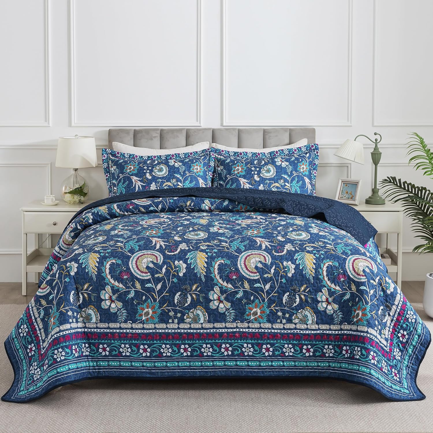 HoneiLife Queen Quilt Bedding Sets - Floral Patchwork Coverlet