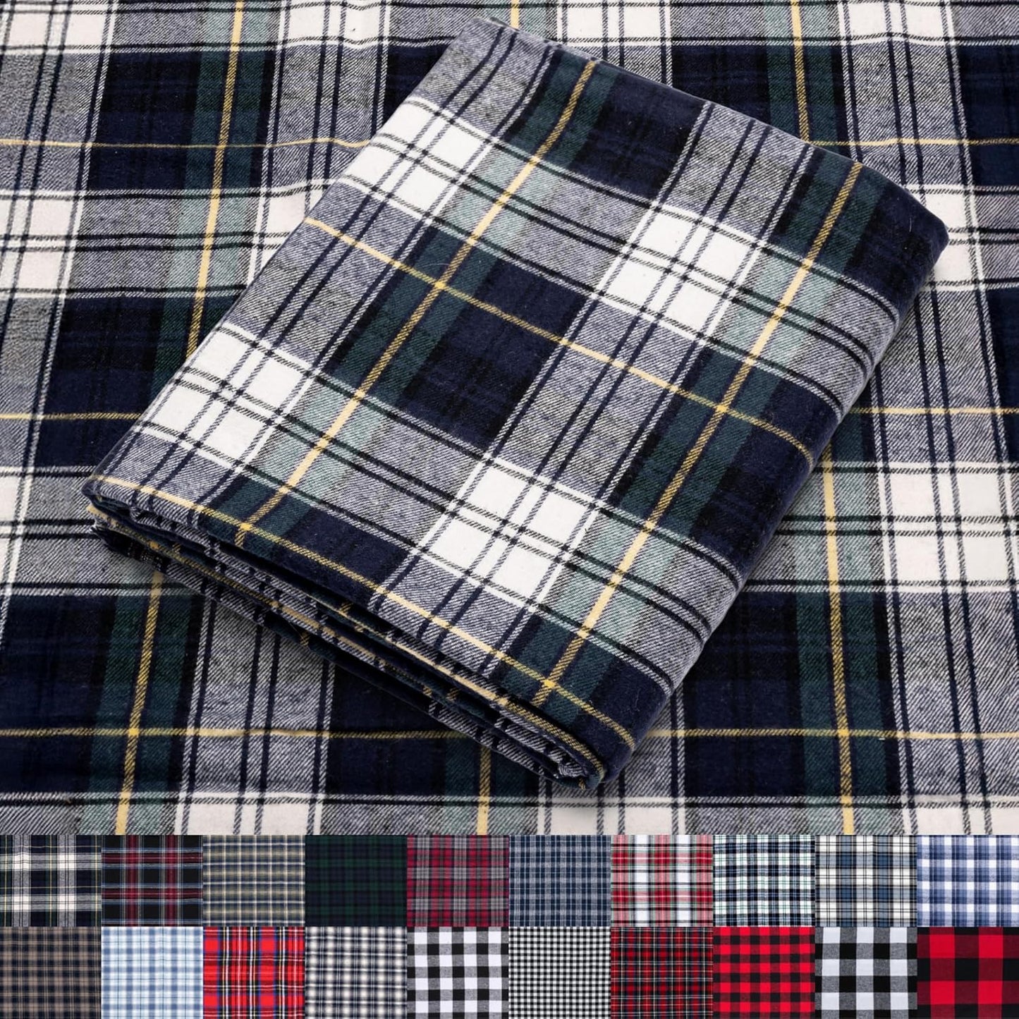 Pico Textiles 5 Yards Bolt Green, White, Blue Tartan Plaid Fabric