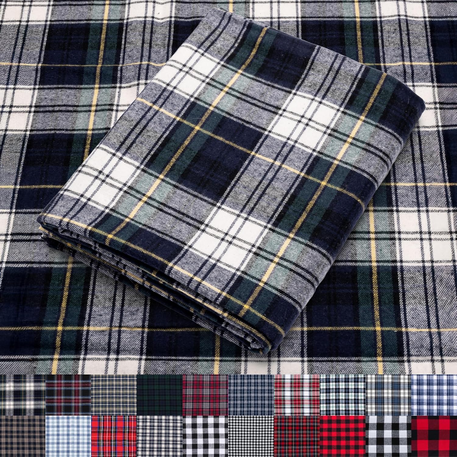 Pico Textiles 3 Yards Bolt Green, White, Blue Tartan Plaid Fabric