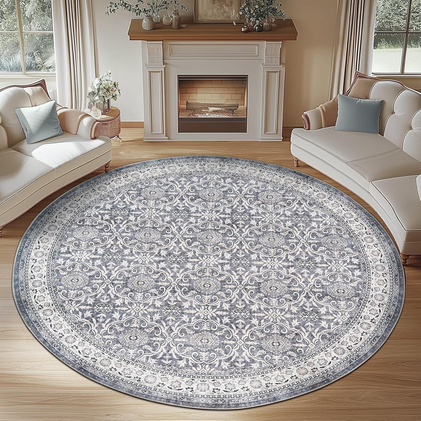 jinchan Round Rug 7ft Washable Circle Soft Rug for Home Decor