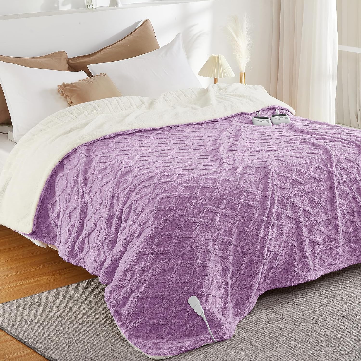 CAROMIO Electric Blanket Queen Size with Dual Control Features