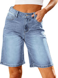 Bermuda Jean Shorts for Women High Waisted - Comfortable Knee Length